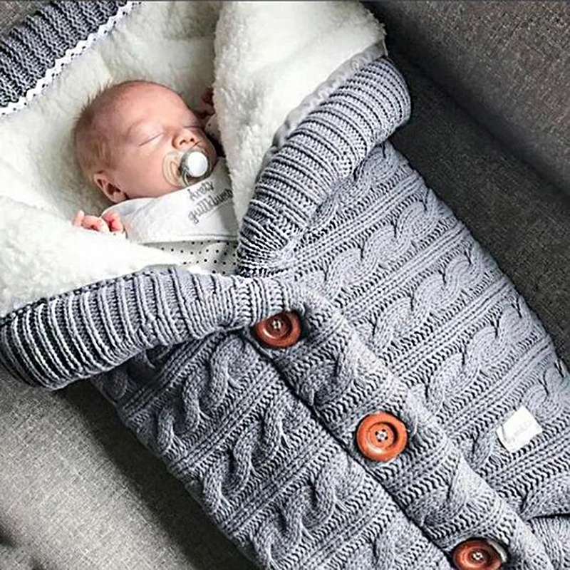 Blanket Brushed Stroller Sleeping-Bag Outdoor-Button Knitted Baby Winter Autumn And Wool