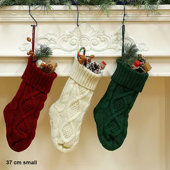 

Christmas Knitted Stockings Decor Festival Gift Bag Fireplace Xmas Tree Hanging Ornaments Decor Red White Christmas Sock Decor