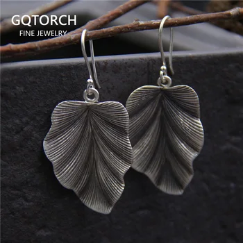 

Real Sterling Silver Leaves Earrings 925 For Women Vintage Handmade Fine Jewelry Large Drop Earrings Dangling Womens Accessories