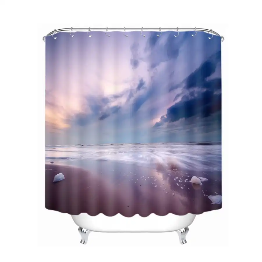 3d Beach Waves Pattern Sunset Seascape Shower Curtains Waterproof