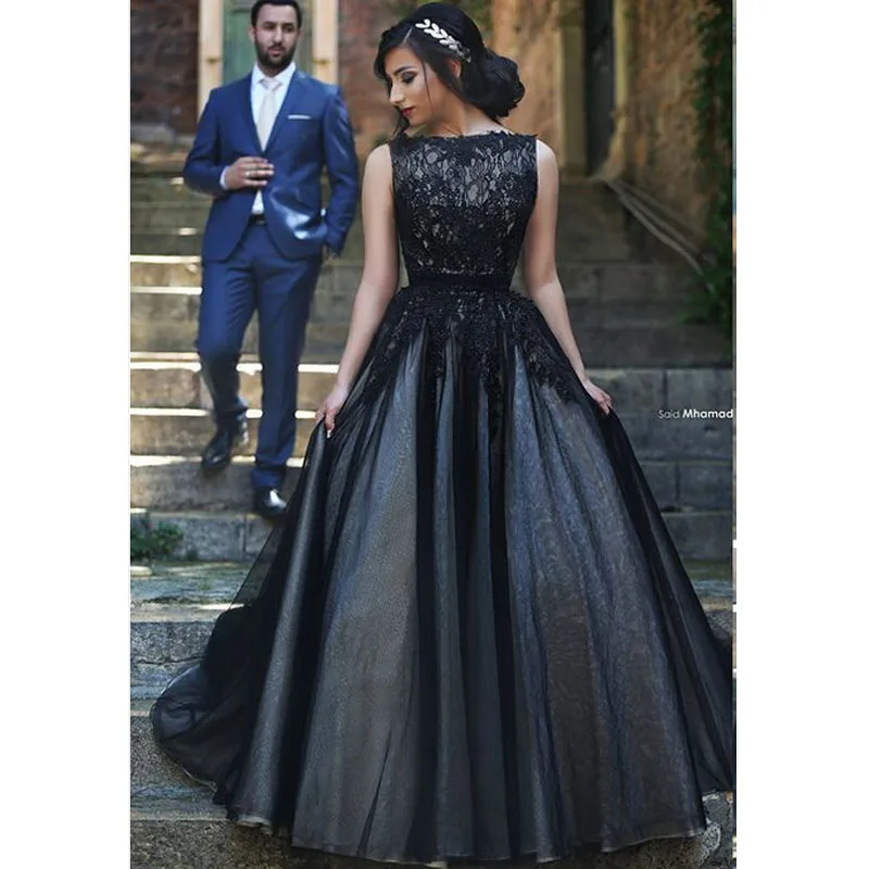 Vestido De Casamento Хэллоуин готический черный длинный шлейф Линия спинки Тюль Викторианский Свадебные платья Мать невесты платья