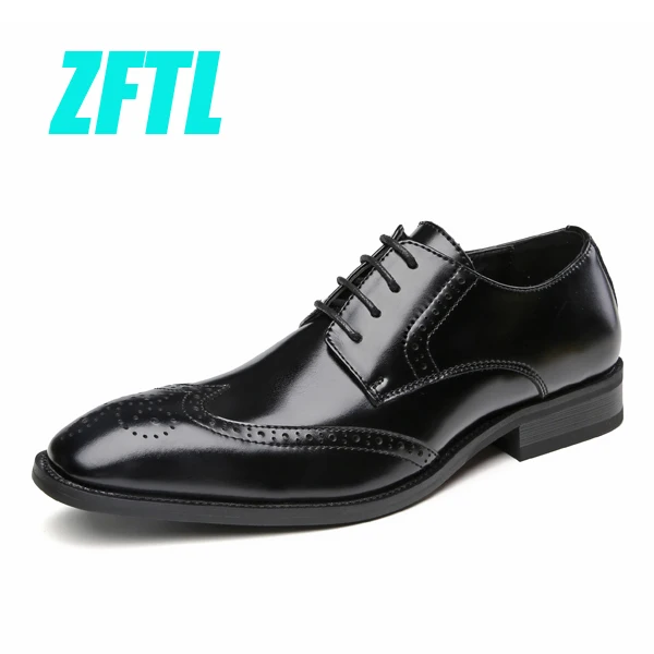 black shoes ZFTL New Men's Dress shoes genuine leather man oxford shoes male Bullock formal shoes male business lace-up Wedding shoes 0141 - Цвет: black shoes