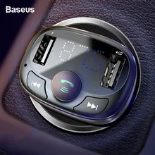 Baseus USB Автомобильное зарядное устройство для мобильного телефона, двойной USB, автомобильная зарядка, громкая связь, Bluetooth, fm-передатчик для iPhone, Xiaomi, samsung