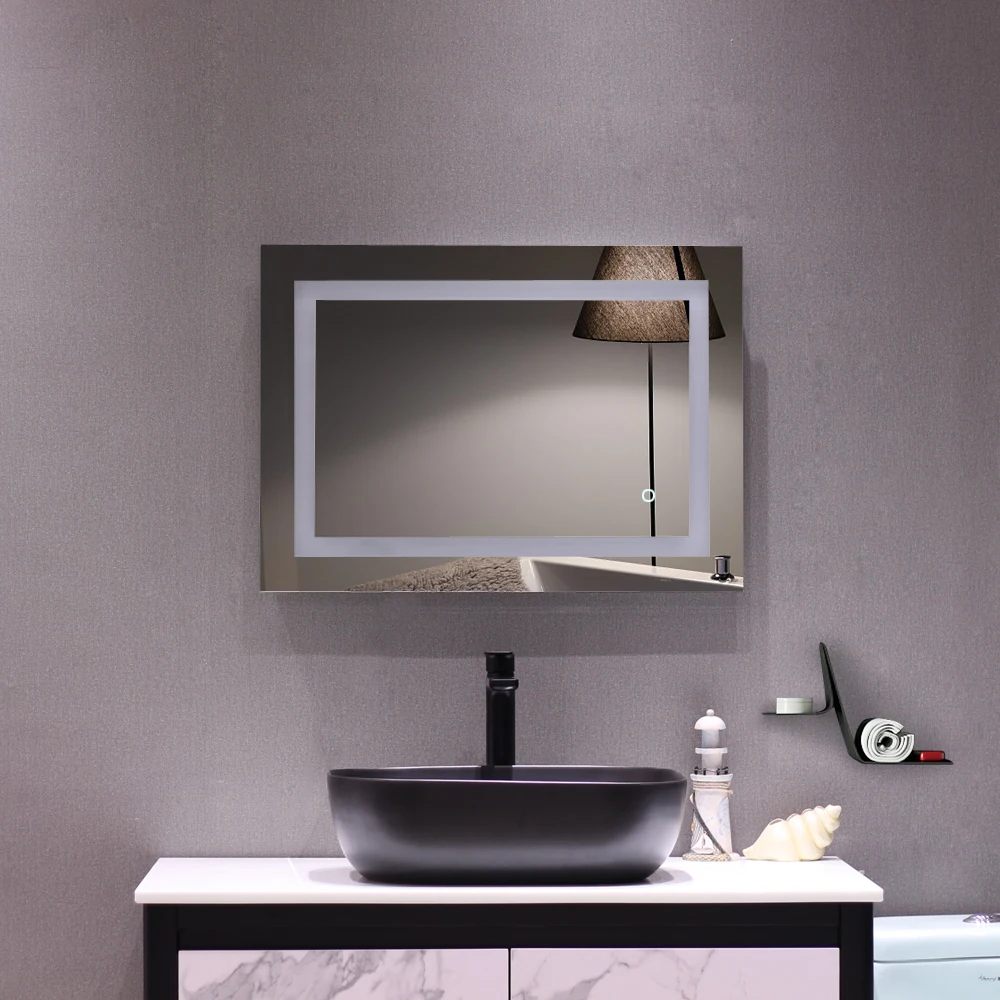 

28"x 20" Square Built-in Light Strip Touch LED Bathroom Mirror Silver