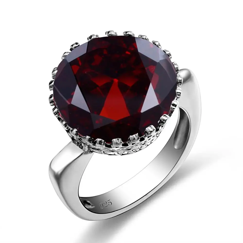 

925 Silver Rings For Women Solid Sterling Silver Ring Round Crimson Garnet Gemstone Engagement Bride Gifts Designer Jewelry