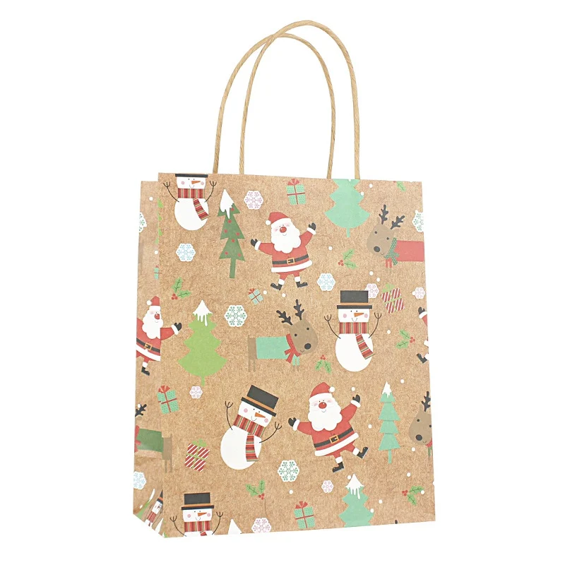 12pcs Christmas Gift Paper Bags Portable Biscuits Gift Goodies Holders Tote Bags Containers For Party Home Bakery