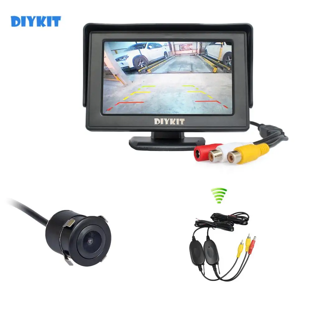 DIYKIT беспроводной 4,3 дюймов цветной TFT ЖК-монитор для автомобиля с HD заднего вида резервная Автомобильная камера парковочная система