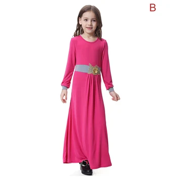 

Newly Girls One-pieces Sleepdress Muslim Solid Color Long-sleeves Sleep Gown FIF66
