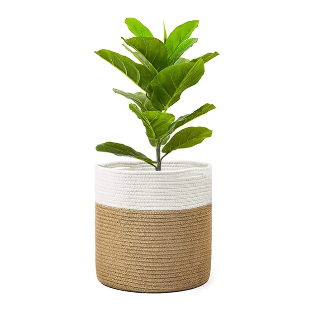 Zerolife Összecsukható Mosodai Kosár 20X20Cm Pamut Szövött Tároló Szalma Növényi Virág Edény Erkélyre - Image 6
