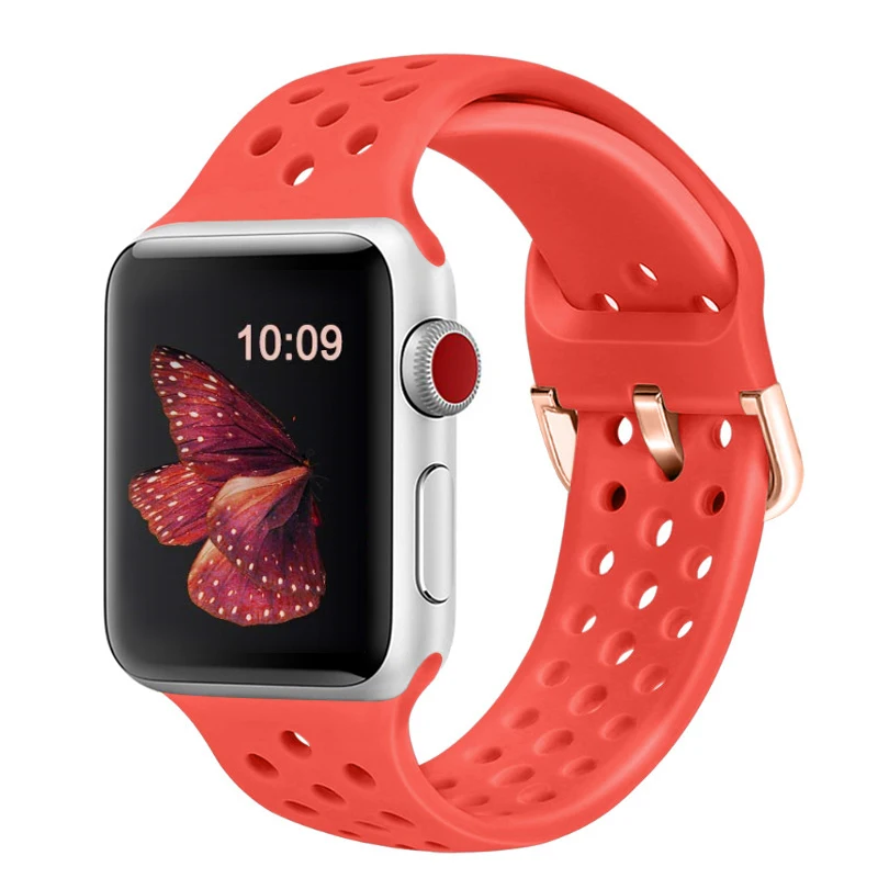 

Rubber strap for Apple Watch Band 4 5 40mm 44mm Soft Silicone Sport Breathable belt iWatch Series 5 4 3 2 38MM 42MM Accessories