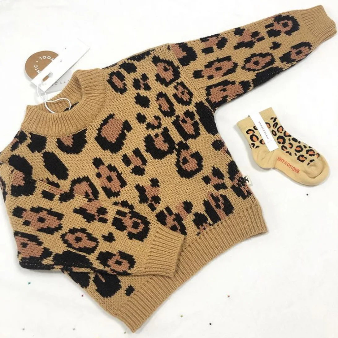 Леопардовые свитеры для девочек Одежда для девочек детская одежда vetidos свитера для мальчиков свитер для малышей Топ свитер Рождественская одежда