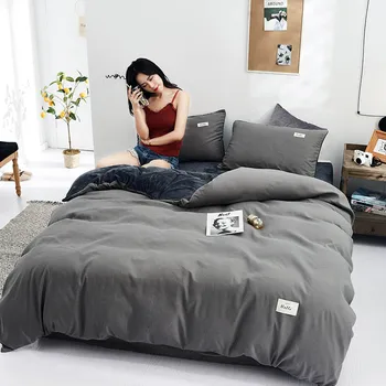 

3pcs/4pcs Warm Plain Color Home Bedding Set Korean Parure Lit Plaid Cover and Pillowcases Set Hotel Bedclothes