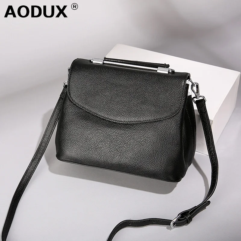 

AODUX 100% Genuine Cow Leather Handle Bags Small Women Bucket Ladies Female Handbags Girls Messenger Shoulder Bag Hobo Satchel