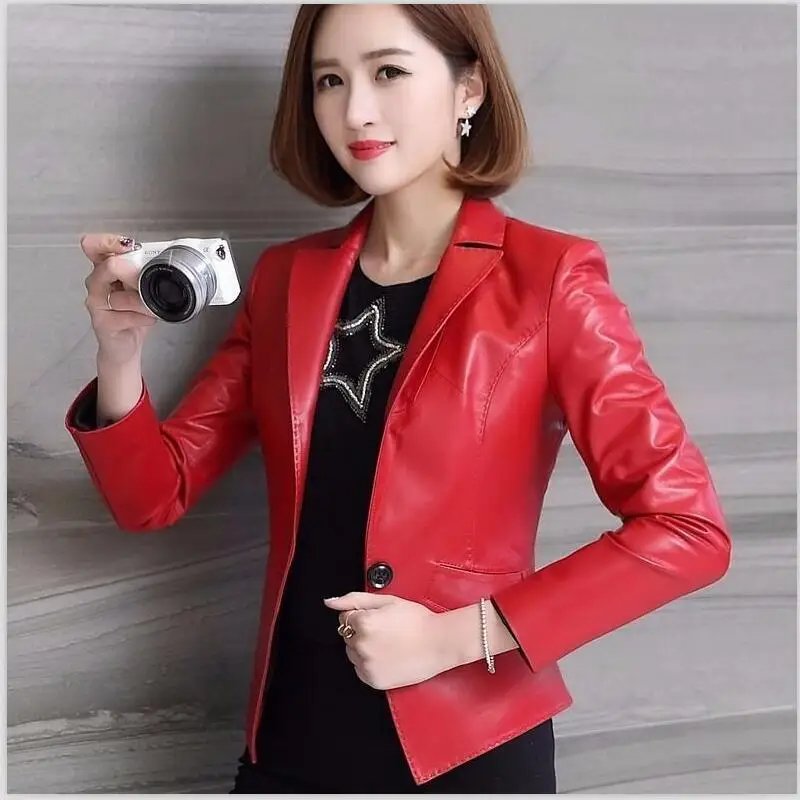 

Motorcycle Leather Jacket Women New 2023 Women Leather Coat Short Slim Female Leather Clothing PU Black Red OAIRED
