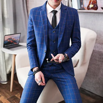 

Leisure Suit Suit Men Three-piece Set Youth Handsome Slim Fit Suit Groom Marriage Dress England Wind