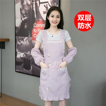 

Double-layer waterproof Korean fashion apron kitchen cotton household cooking ladies waist Princess waiter overalls