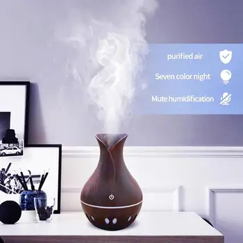 

USB Wood Grain Air Humidifier Aromatherapy Diffuser with 7 Colors Change Night Light