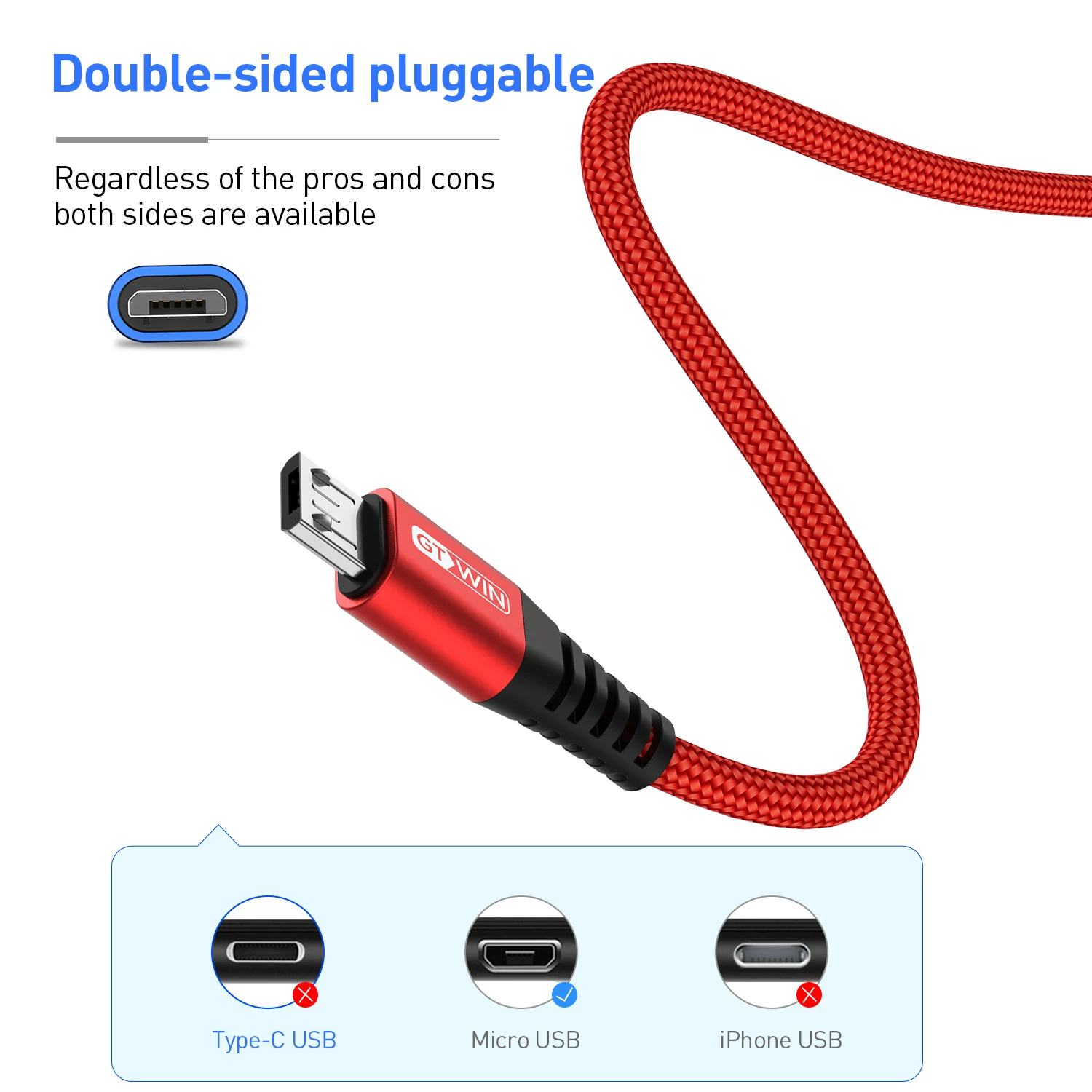 GTWIN Micro USB кабель 2 м для Oneplus Samsung Microusb 3A Быстрая зарядка данных Xiaomi Redmi Huawei Android