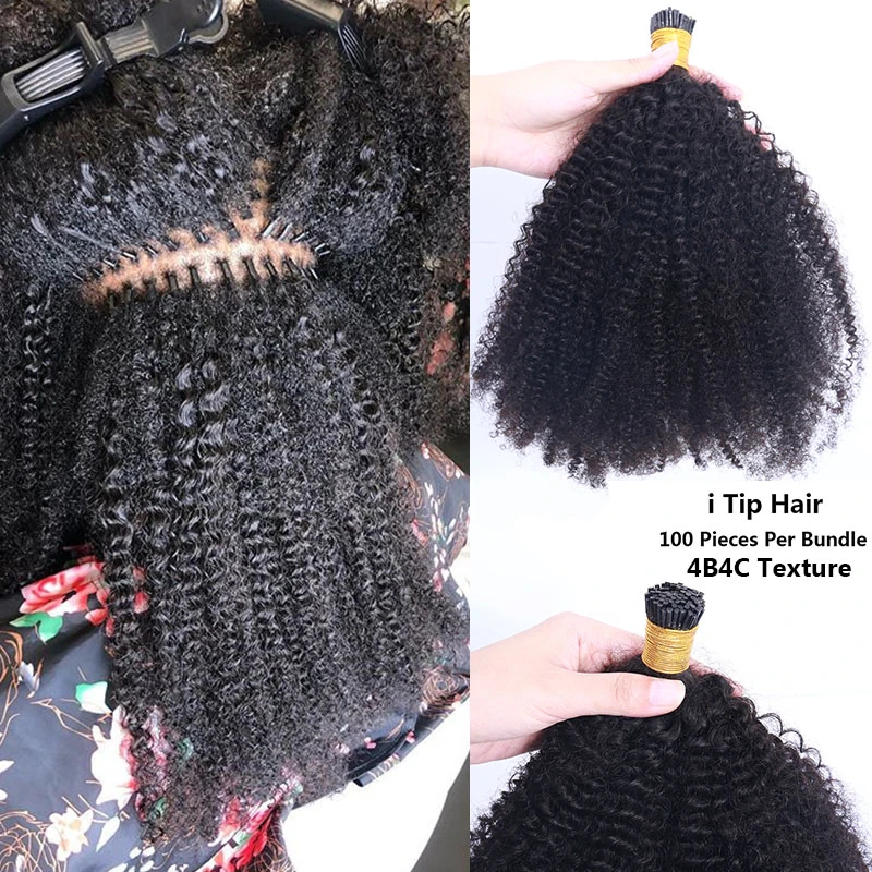 Mongolian Afro Kinky Curly I Tip Hair Extensions For Black Women Human