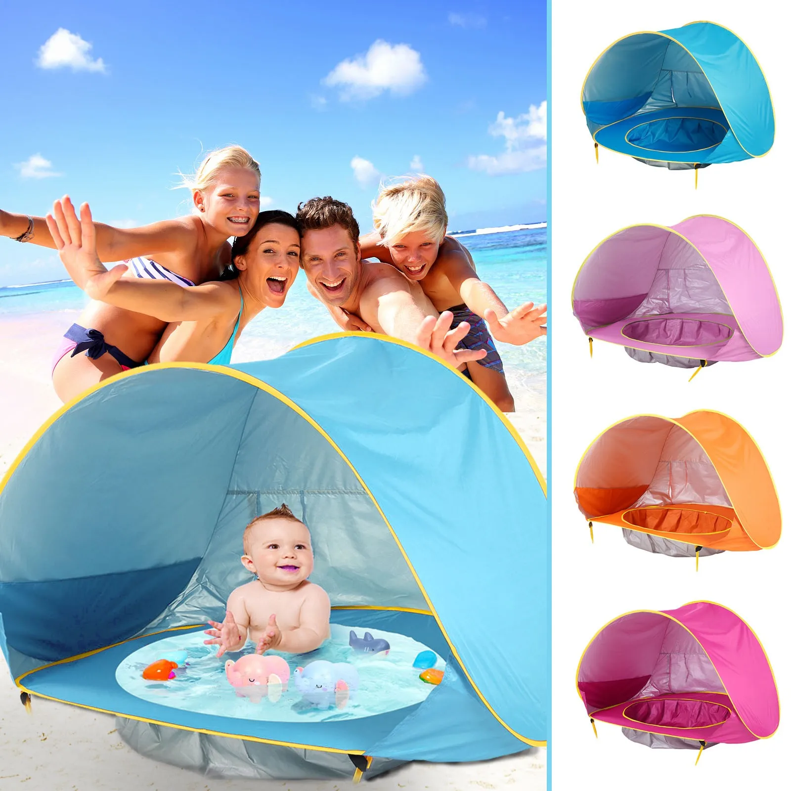 Tienda de campaña portátil para bebés, toldo solar impermeable de 4 colores para niños, tienda de protección Uv con piscina para chico, juguetes de acampada al aire libre