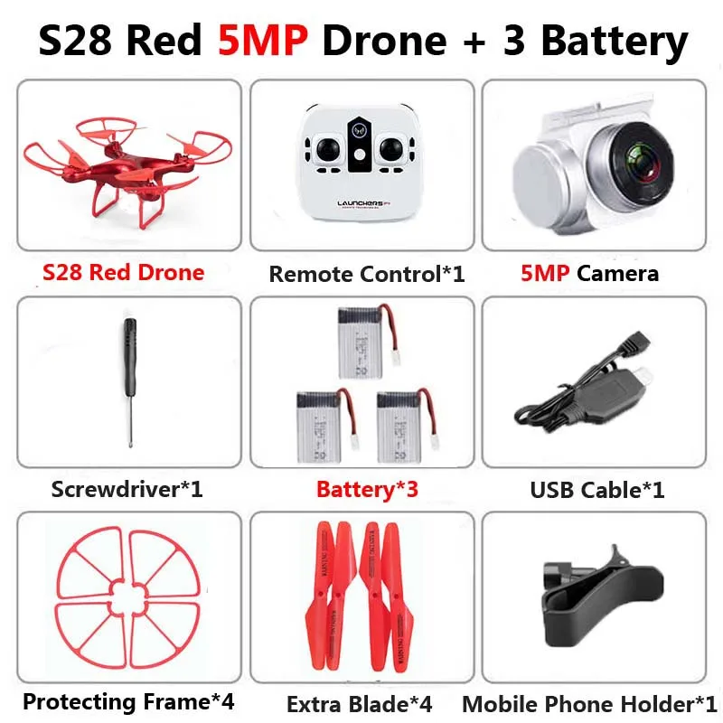 Red 5MP 3B Foam S28 Профессиональный беспилотник с камерой 1080P HD WiFi FPV высота удерживает широкий угол 20 мин полета RC Квадрокоптер Вертолет игрушки X5C XY4 - Цвет: Red 5MP 3B Foam