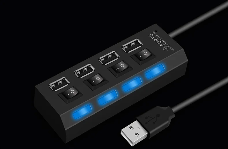 4 или 7 портов USB 2,0 концентратор длинный кабель с порт зарядки Micro USB, быстрая передача данных USB удлинитель концентратора разъем расширения для ПК - Цвет: Black 4-ports