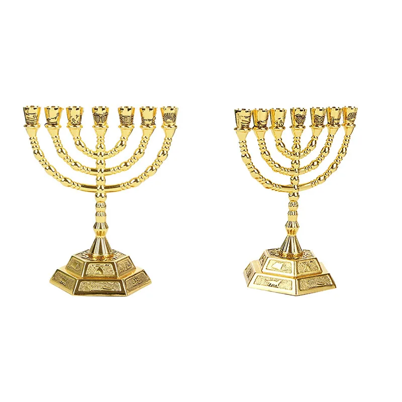 Golden Jewish Menorah Candle Holders Religions Candelabra Hanukkah