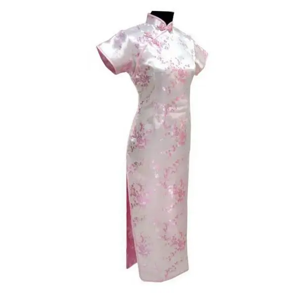 Элегантный воротник Мандарин Cheongsam Новинка для женщин вискоза Тонкий длинный Qipao Китайский стиль платье женское Винтаж Vestidos большой размер 6XL - Цвет: Pink