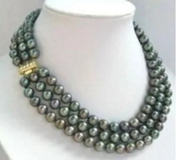 

3 row 7-8mm natural tahitian black pearl necklace