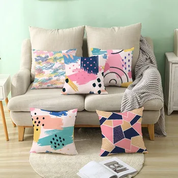 

Nordic Geometric Colorful Printing Square Cushion Cover Striped Pillowcase Cushion Cover Sofa Bed Car Decorative Pillowcase
