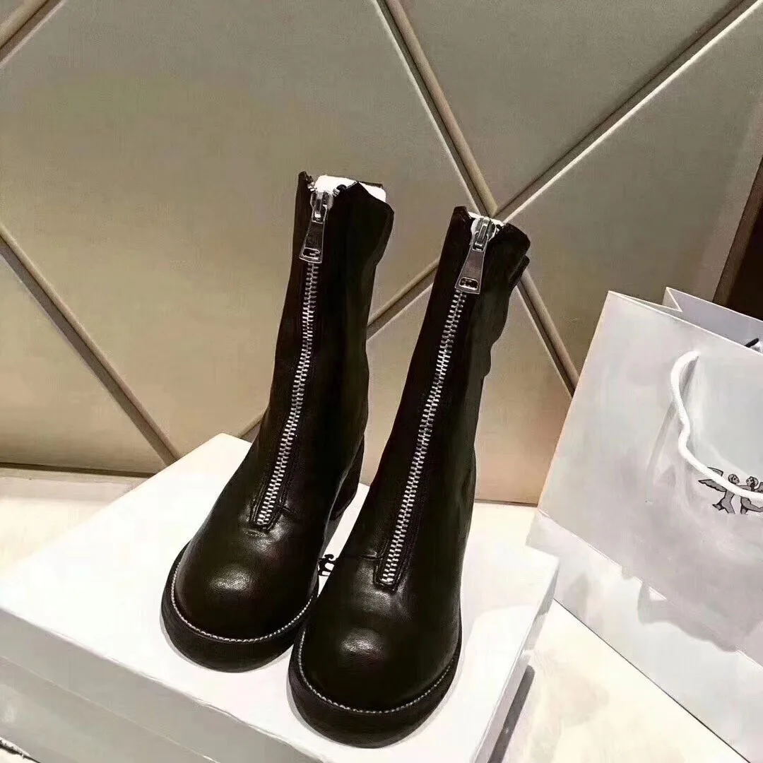 

Short Boots Woman England Zipper Increase Genuine Leather Boots Boots