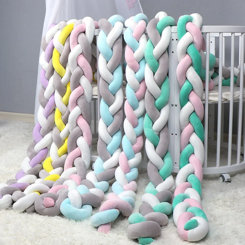 1M/2M/3M Baby Crib Protector Knot Baby Bed Bumper Weaving Plush Infant Crib Cushion Newborns Nursery Bed Bumper Room Decor crib bumper