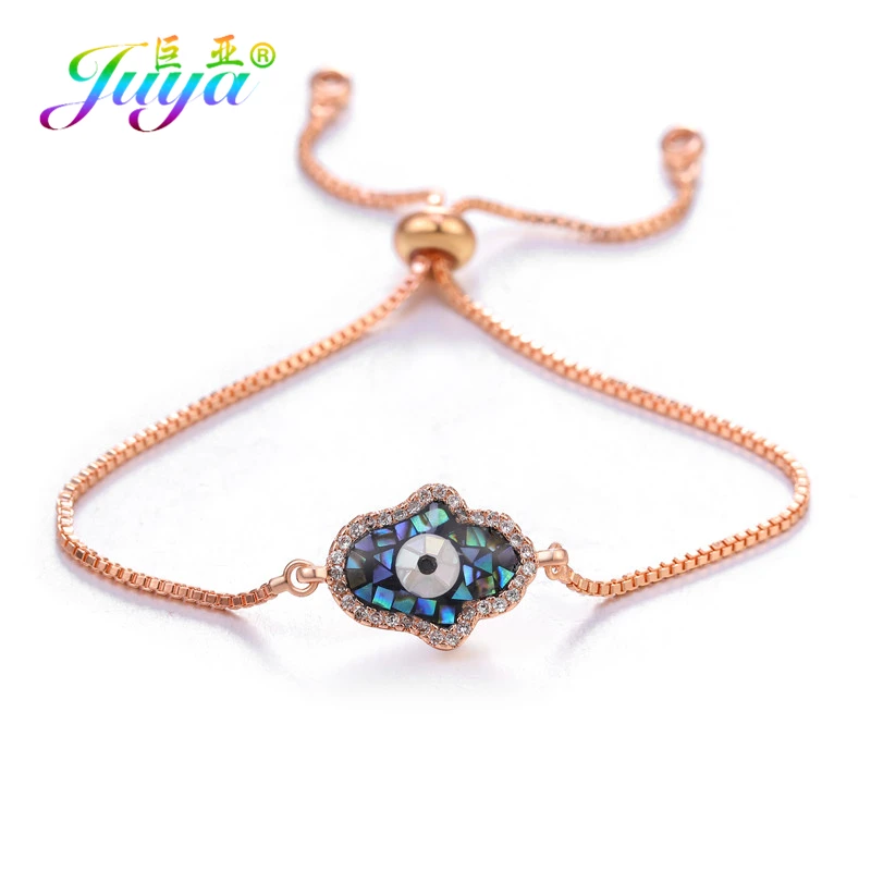 Rose Gold Juya модные золотые/серебряные/розовое золото регулируемые цепочки Шарм ракушка Evil Eye браслеты для женщин греческий глаз хамса, амулет Фатимы браслеты поставки - Окраска металла: Rose Gold