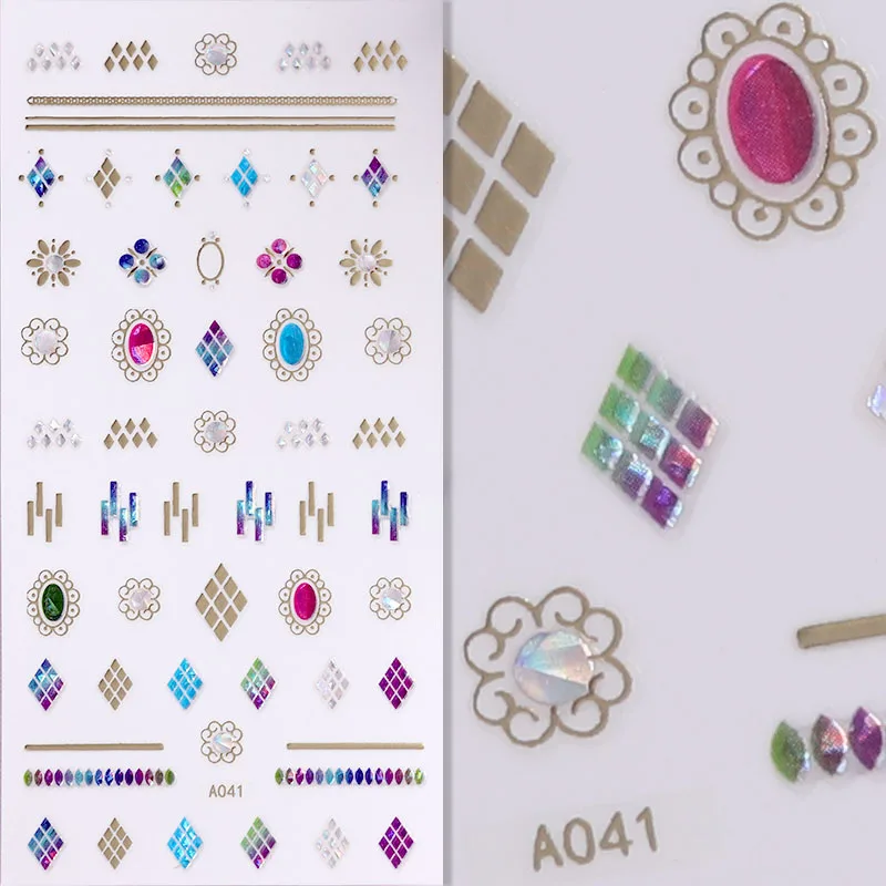 A041 FlorVida клейкие стикеры 3D на ногти Nail Art, стразы, стразы - Цвет: A041
