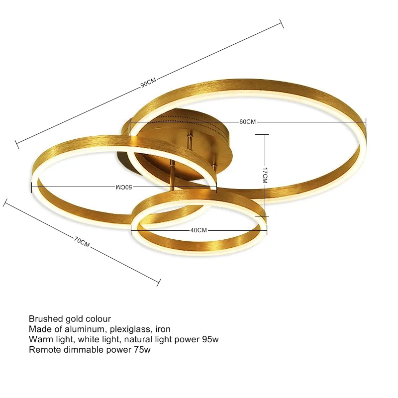 LOFAHS современная люстра освещение золотое/коричневое кольцо Блеск Светодиодная лампа для гостиной спальни Светодиодная потолочная люстра освещение - Цвет абажура: 6105-90x70cm