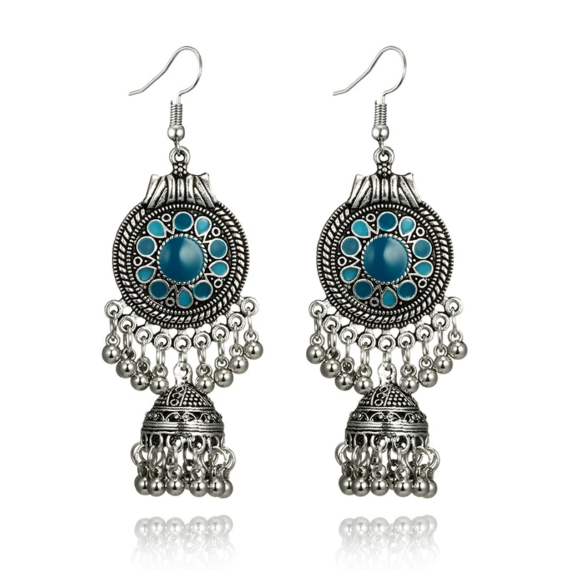 SHUANGR винтажный, из серебряного сплава Jhumka Bells бисер Нарядные серьги с кисточками для женщин турецкое цыганское племя индийские ювелирные изделия Вечерние
