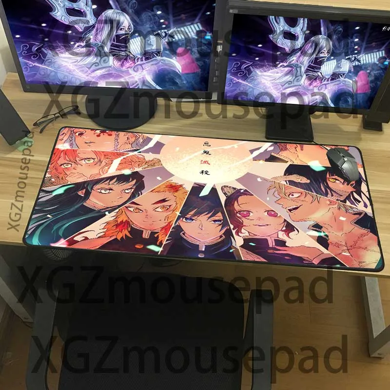 XGZ Large Mouse Pad Black Lock Edge Popular Anime Demon Slayer Kimetsu No Yaiba Computer Desk Mat Speed Rubber Non-slip Xxl