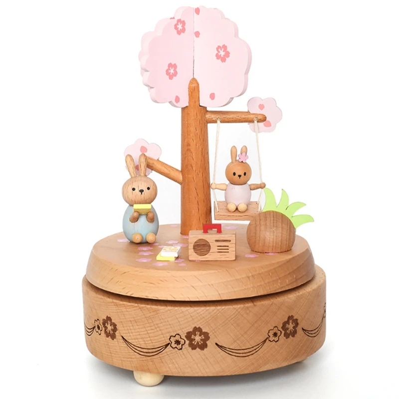 Pink Cherry Blossom Bunny Music Box Birthday Gift for Students Christmas Present | Дом и сад