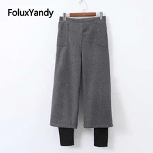 ^#Cheap One Piece Casual Pants Autumn Winter Trousers Women Plus Size 3 4 5 XL Loose Woolen Wide Leg Pants KKFY4284 ^#Cheap One Piece Casual Pants Autumn Winter Trousers Women Plus Size 3 4 5 XL Loose Woolen Wide Leg Pants KKFY4284