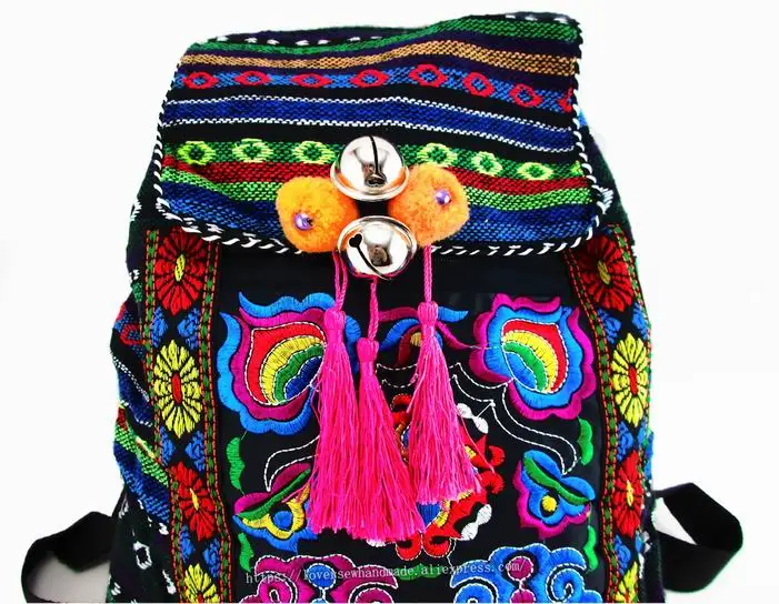 Tribal Vintage Hmong Thai Indian Ethnic Embroidery Bohemian rucksack Boho hippie ethnic bag backpack bag L size SYS-170E