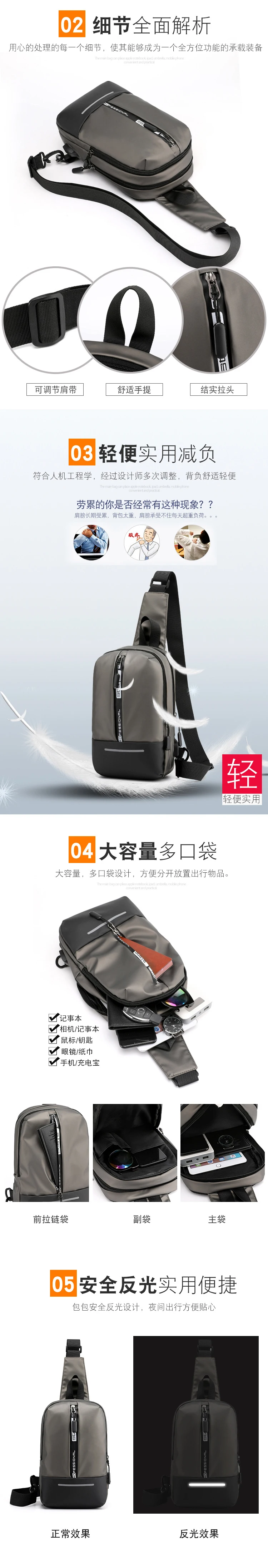 Сумка для зарядки через usb, Мужская нагрудная сумка, школьная сумка через плечо, диагональная посылка, Мужская Дорожная сумка-мессенджер