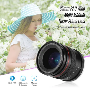 

35mm F2.0 Wide Angle Manual Focus Prime Lens Full Frame SLR Lens Low Dispersion for Canon EF Mount 100D/200D/350D/450D Cameras
