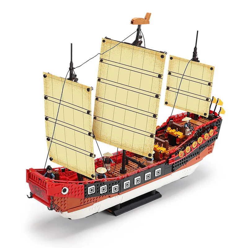 

1892PCS Large Size Chinese Style Sailboat Sailing Ship Vessel Builidng Blocks Model Legoinglys Bricks Red Boat Toys for Children