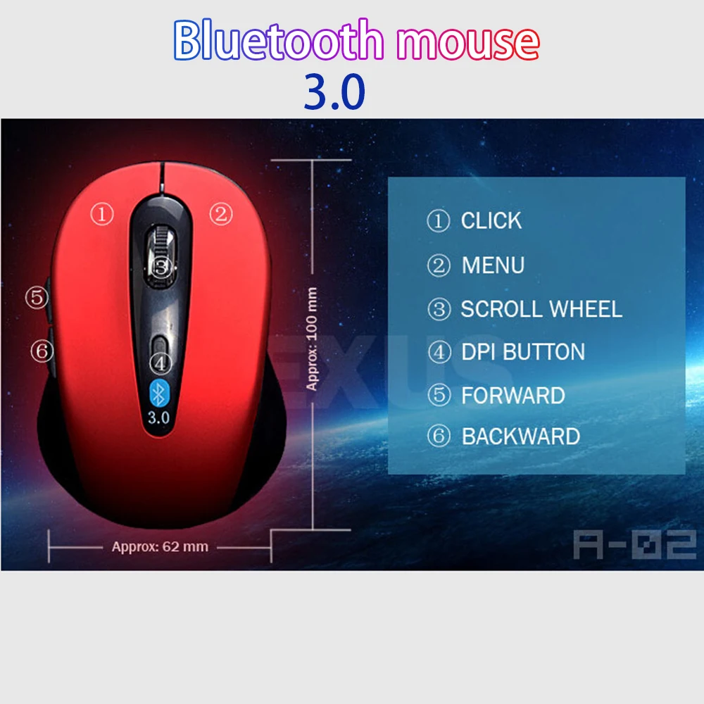 10M Wireless Bluetooth 3.0 Mouse for win7/win8 xp macbook iapd Android Tablets Computer notbook laptop accessories 0-0-12