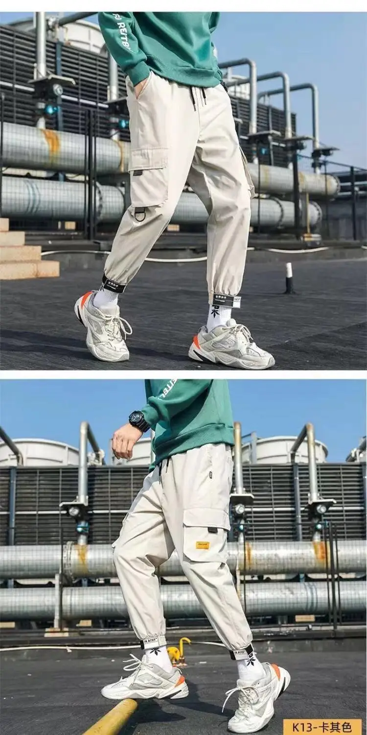 Мужская Уличная одежда в стиле хип-хоп, военные штаны, лоскутные, с карманами, с боковыми полосками, спортивные штаны, с манжетами, длина по щиколотку, брюки для мужчин