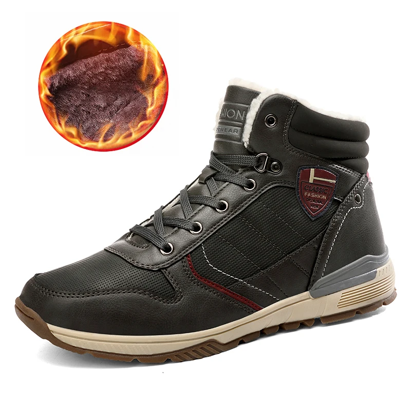 SENTA, зимние мужские кроссовки с мехом, зимняя теплая спортивная обувь большого размера для мужчин, кожаные кроссовки для бега, спортивная обувь - Цвет: Khaki