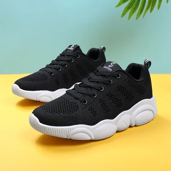 

Fashion Women Casual Shoes Ladies White Platform Flat Trainers Lace up Soft Shoes Woman Mesh Hollow Running Lightweight Sneakers