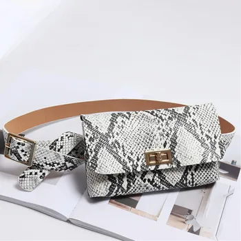 

Women Snake Waist Pack Serpentine Fanny Pack Ladies PU Leather Waist Belt Bag Fashion Snake Skin Waist Belt Chest Packs @9
