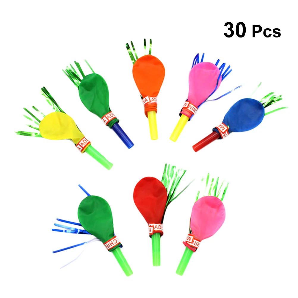 30 Pcs Blow Outs Balloon Musical Fringed Glitter Whistles Blowouts Toys for Birthday Christmas Holiday Party