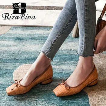 

RIZABINA Real Leather Women Flats Casual Retro Women Shoes Slip On Butterfly-Knot Vintage Party Female Footwear Size 34-39